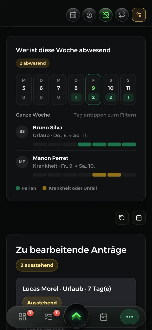 Ein Ferienantrag in der Novteam-App
