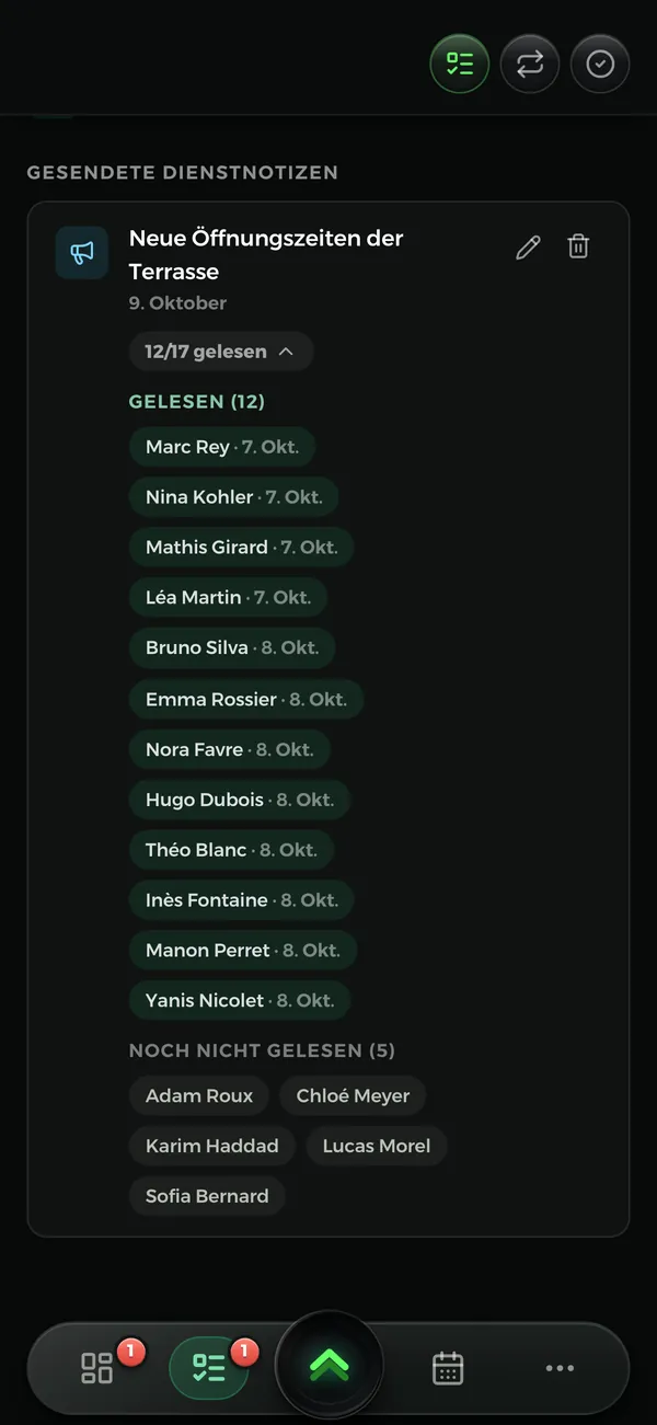 Eine Mitteilung in der Novteam-App