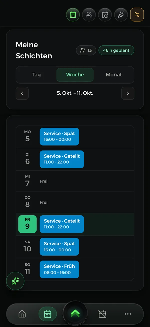 Der Dienstplan der Woche in der Novteam-App