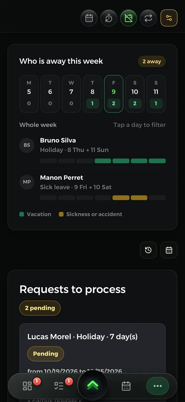 A leave request in the Novteam app