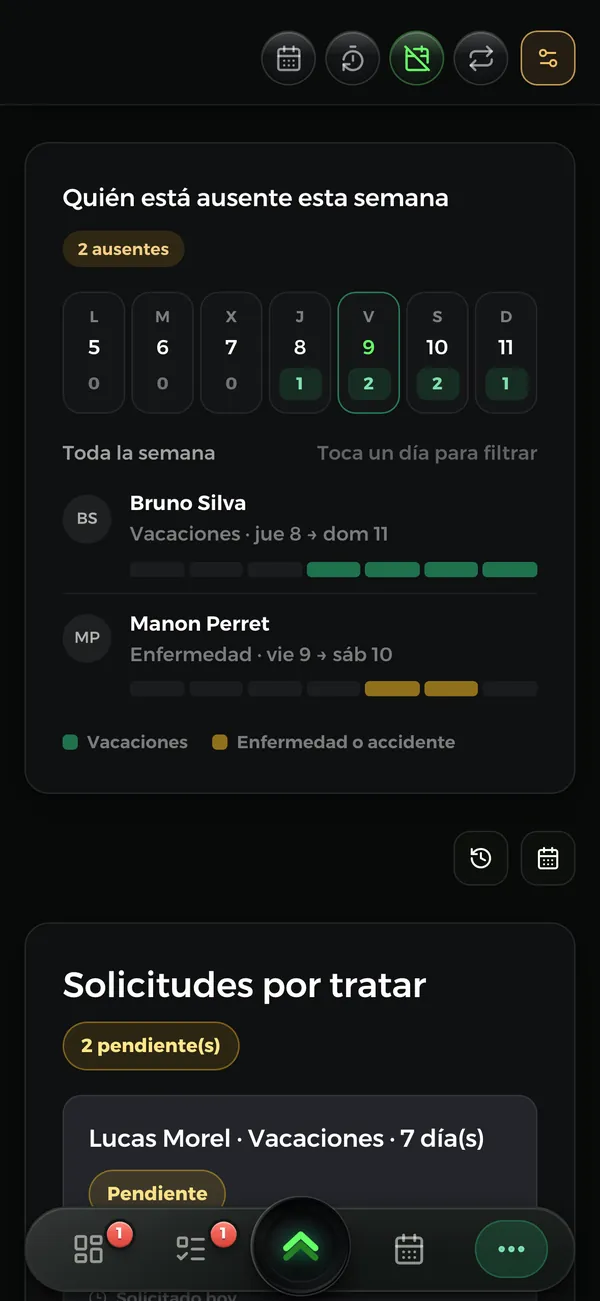 Una solicitud de vacaciones en la app Novteam