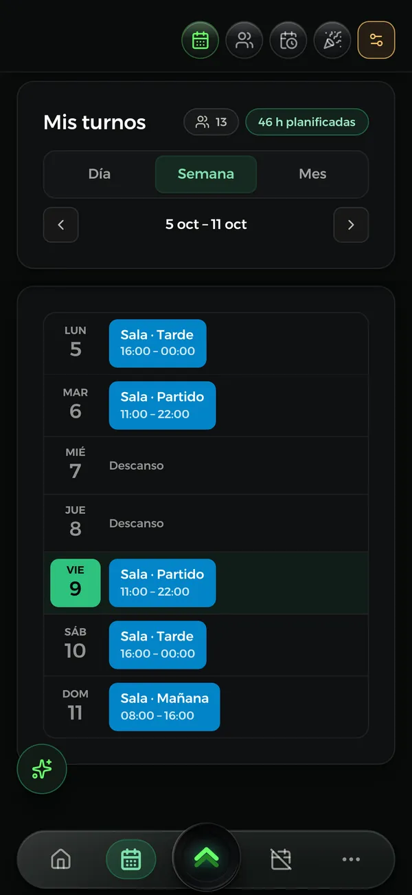 La planificación de la semana en la app Novteam