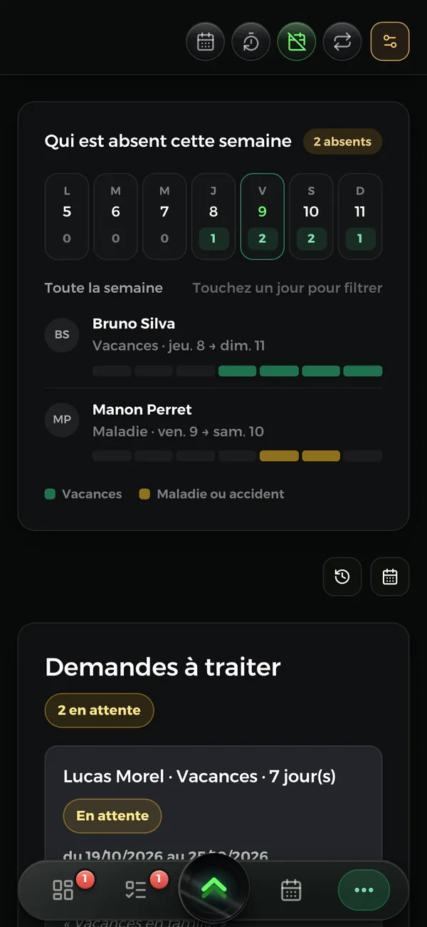 Une demande de congé dans l’app Novteam