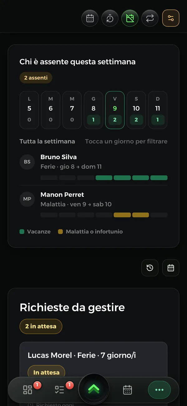 Una richiesta di ferie nell’app Novteam